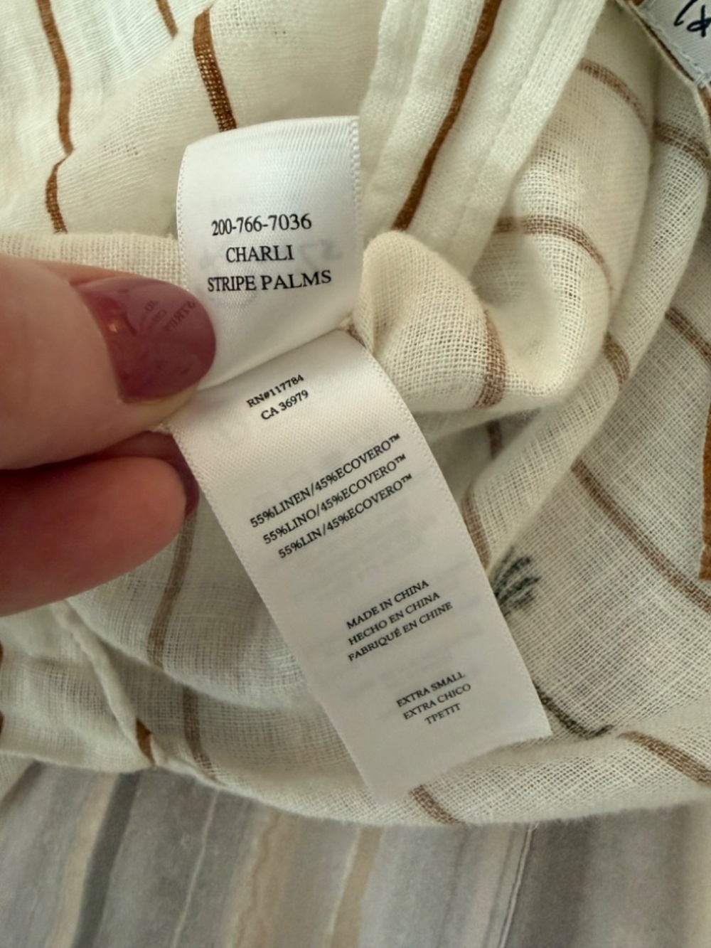 RAILS Charli Linen Blend Long Sleeve Button Front Shirt Ivory Stripe Palms Sz XS - Picture 10 of 16